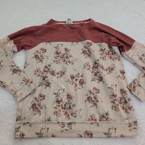 Floral Long Sleeve Top with Lace Accents